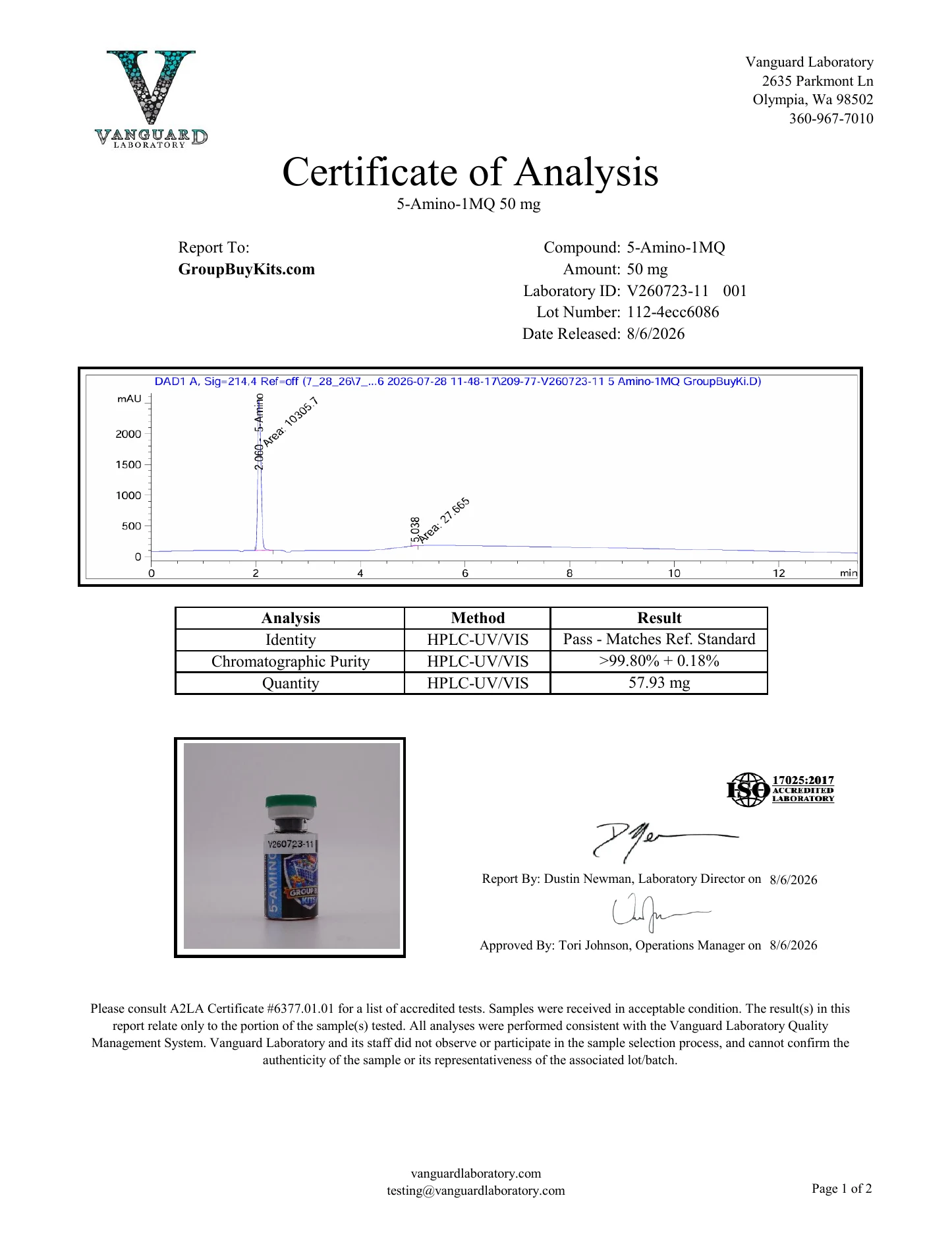 5-Amino-1MQ-50 Certificate of Analysis