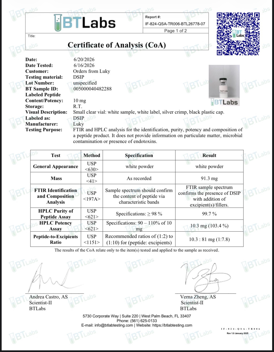 DSIP-10 Certificate of Analysis