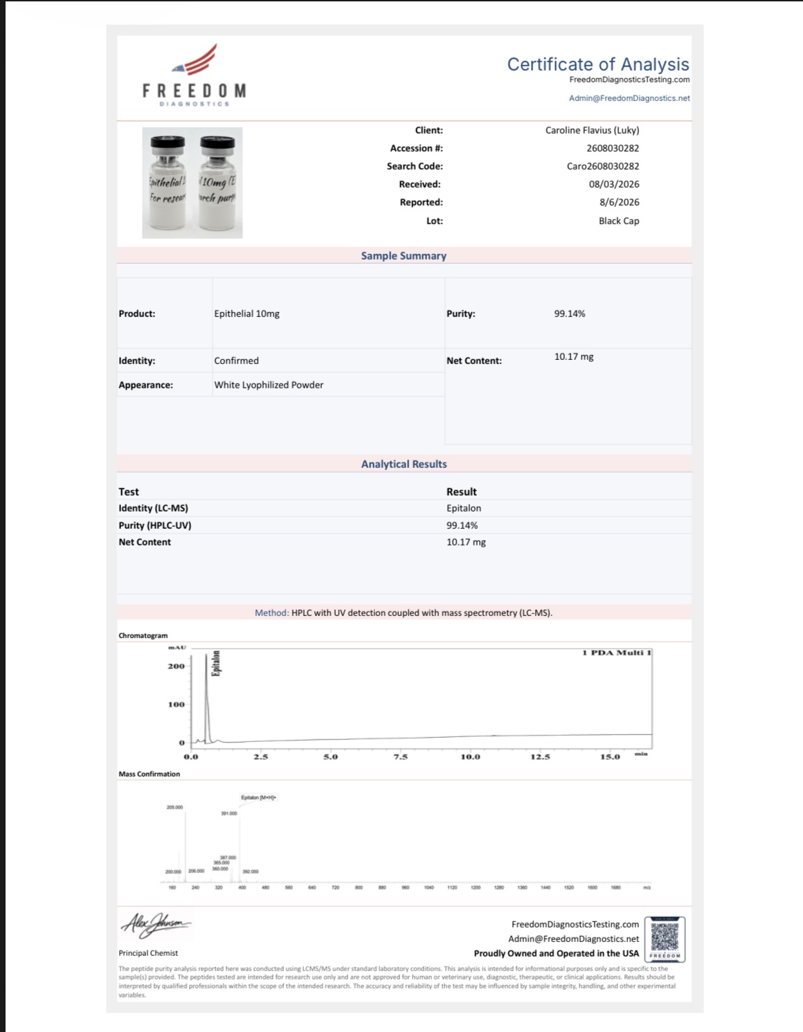 Epitalon-50 Certificate of Analysis