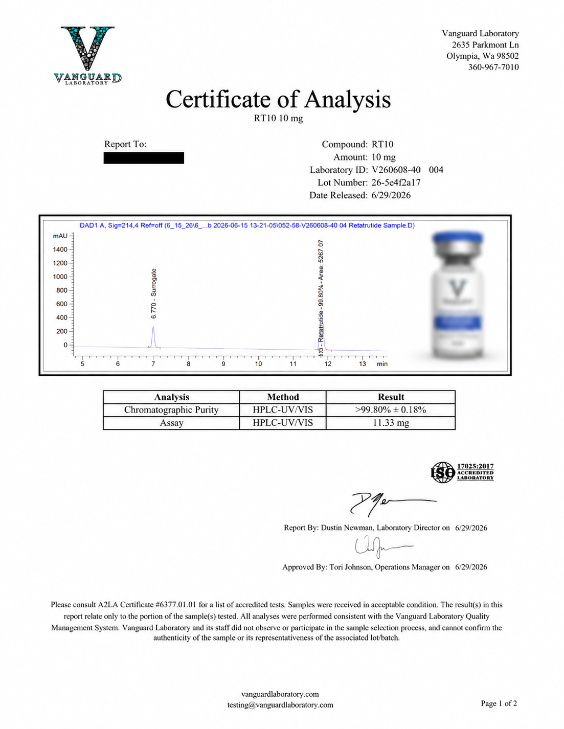 GLP3-R10 Certificate of Analysis