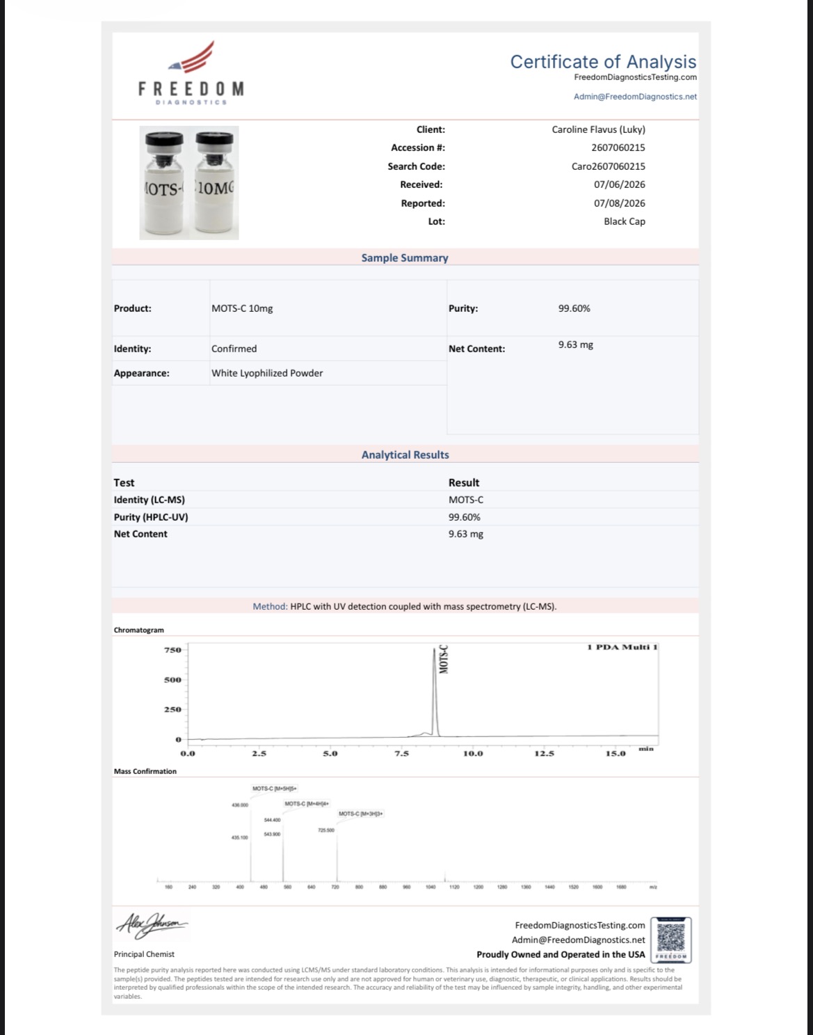 MOTS-C-10 Certificate of Analysis